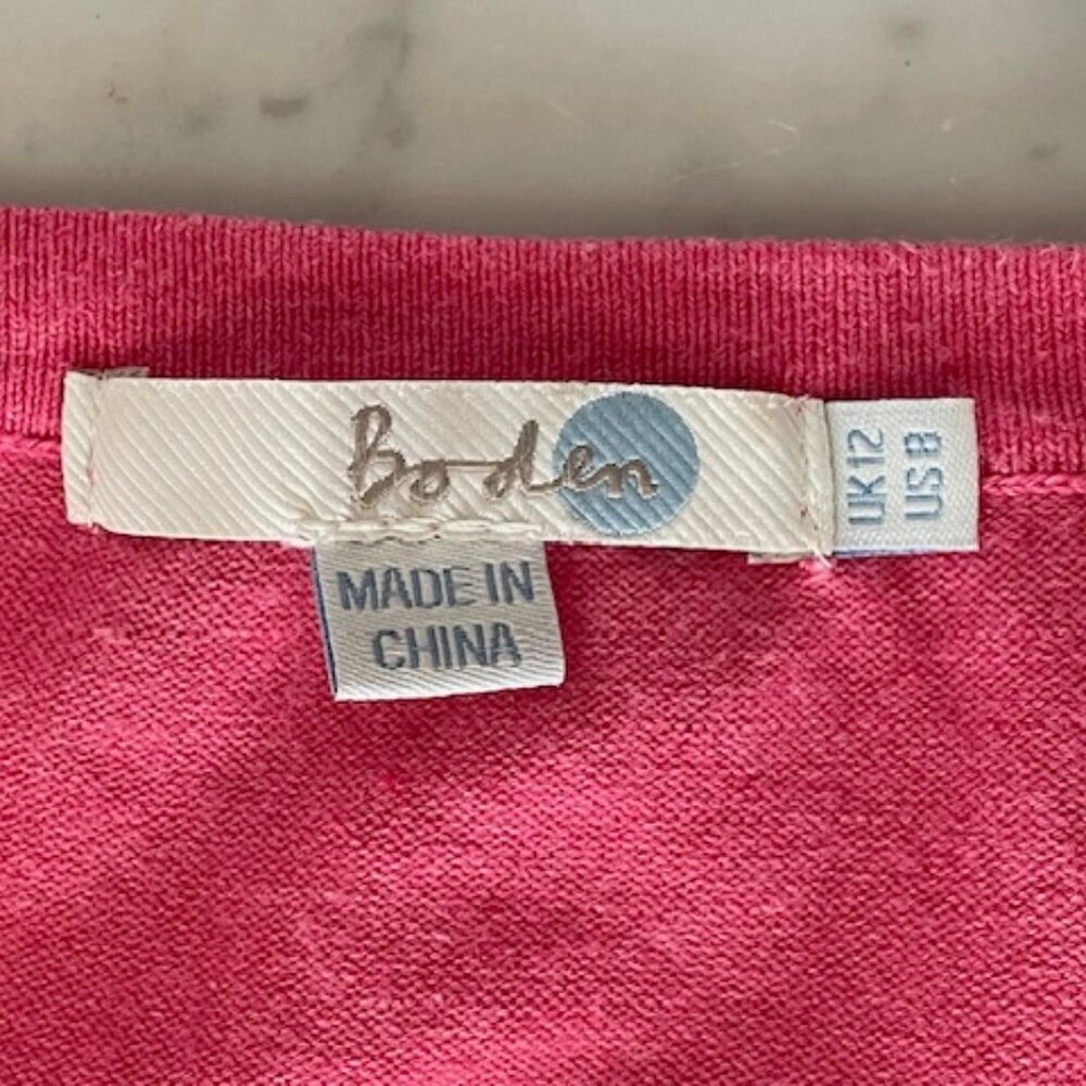 BODEN Pink Red Grosgrain Placket Button Cotton Long Sleeve Cardigan Swea… - Picture 12 of 15